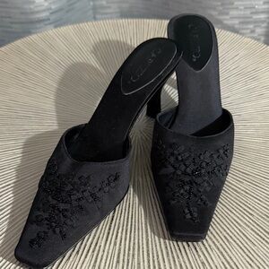 Vintage Capezio Black Beaded Mules